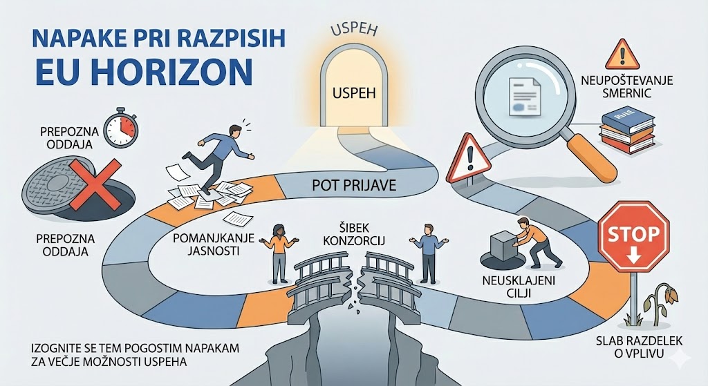 Read more about the article Pogoste napake, ki se jim je treba izogniti pri prijavi na financiranje programa Obzorje Evropa